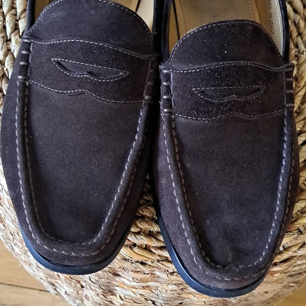 Dunhill Mens Luxury Brown‎ Suede Penny Loafers Black Rubber Soles EU43/US9